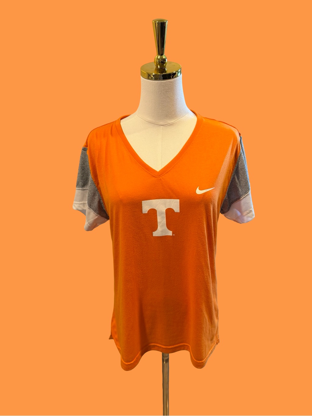 Nike Women's Orange V-Neck Short Sleeve Team Tee With Gray Accents